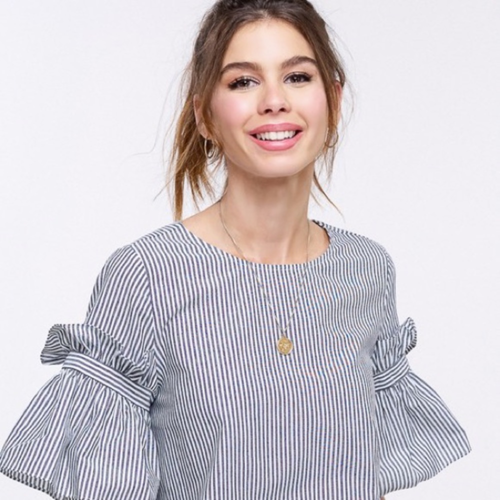 Striped Ruffled Sleeves Blouse - Picture 2 of 5